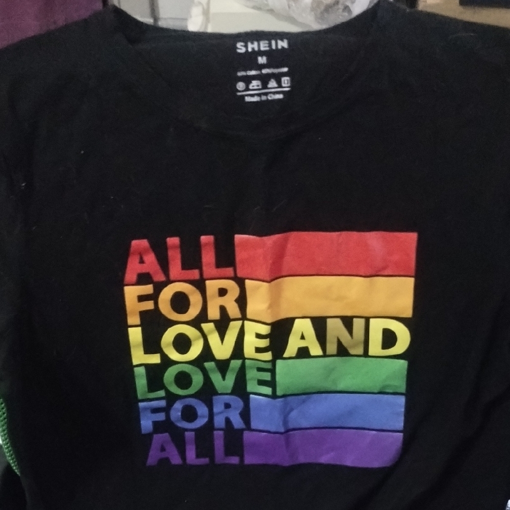 SHEIN Kids Black Tee with Rainbow Message